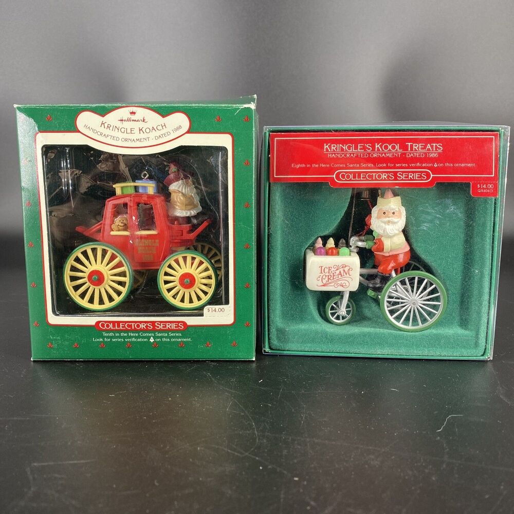 2 Vintage Hallmark Ornaments Kringle’s Kool Treats 1986 & Kringle Koach 1988